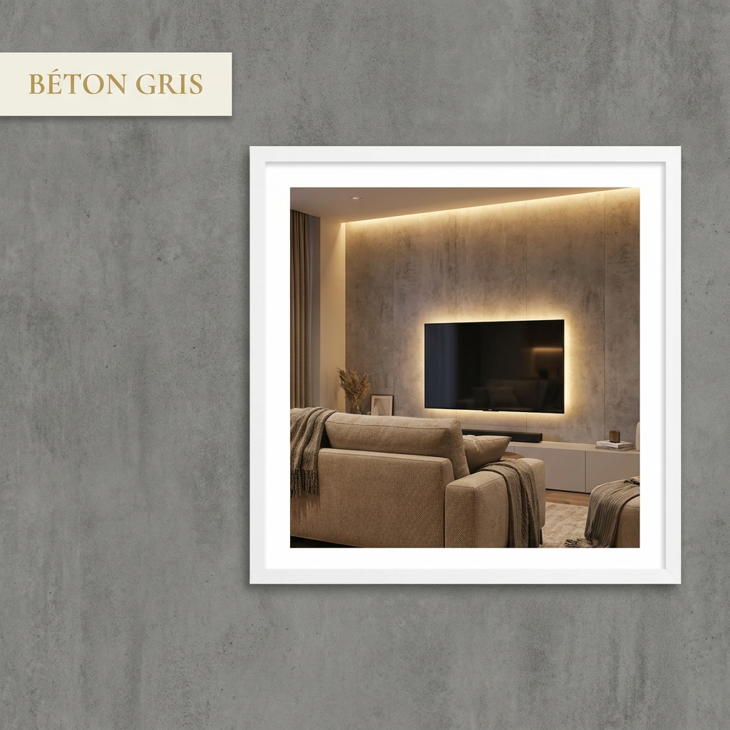 Panneau PVC Béton Gris — ambiance salon TV