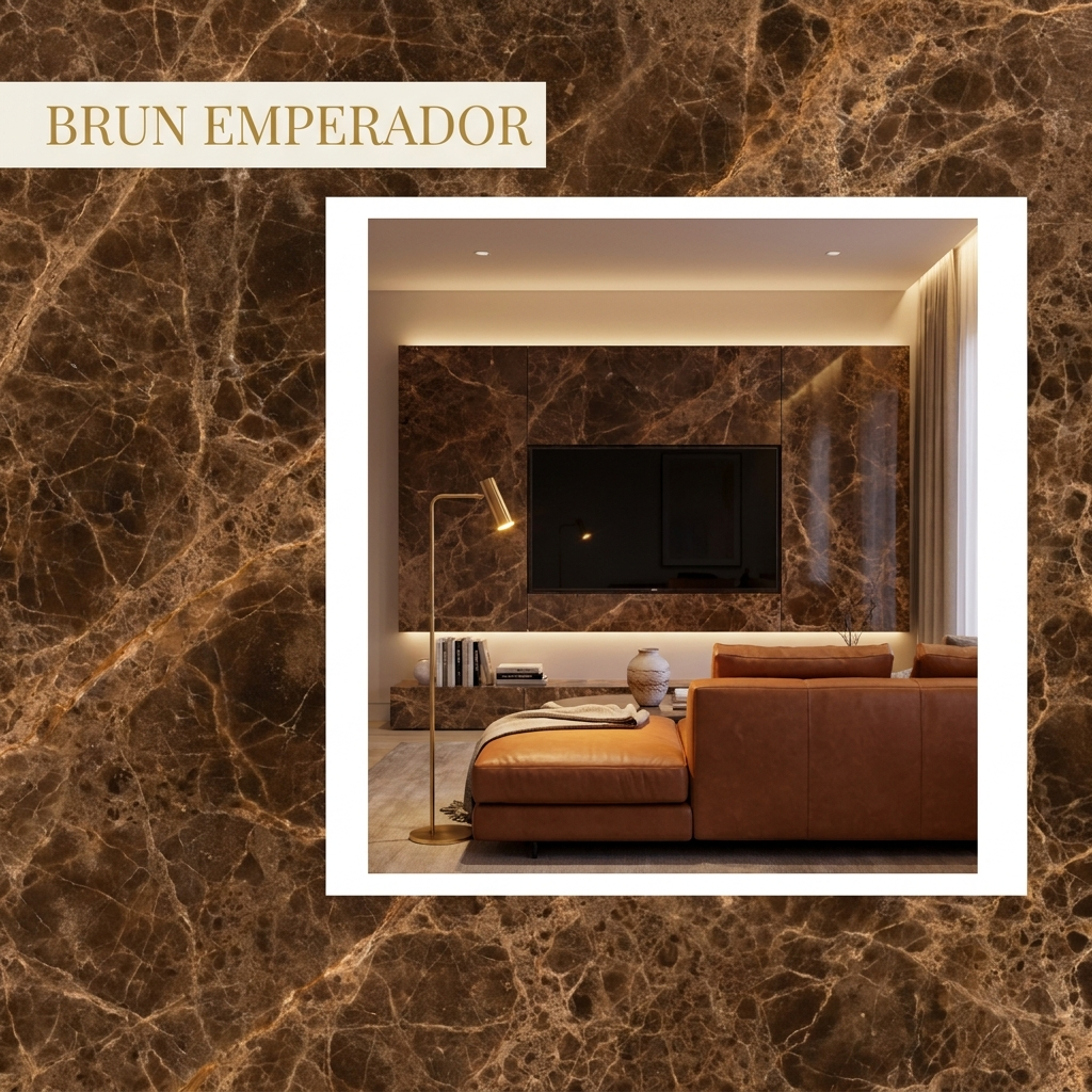 Panneau PVC Brun Emperador — ambiance salon TV