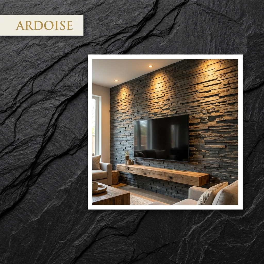 Feuille de Pierre Ardoise — ambiance salon TV