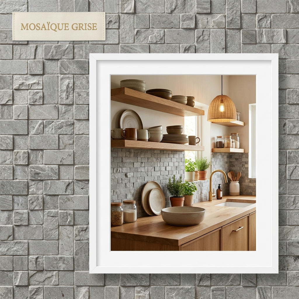 Crédence Mosaïque Grise — ambiance cuisine