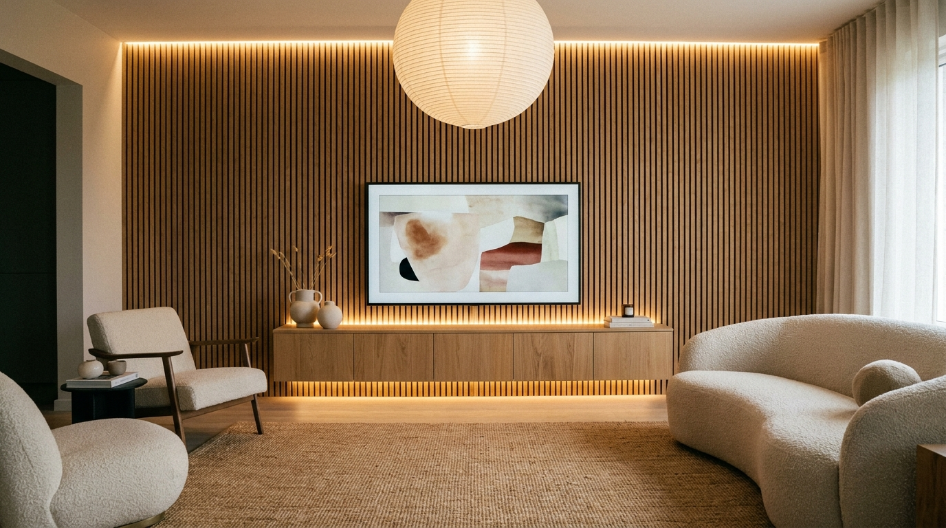 Décoration bois mural dans un salon