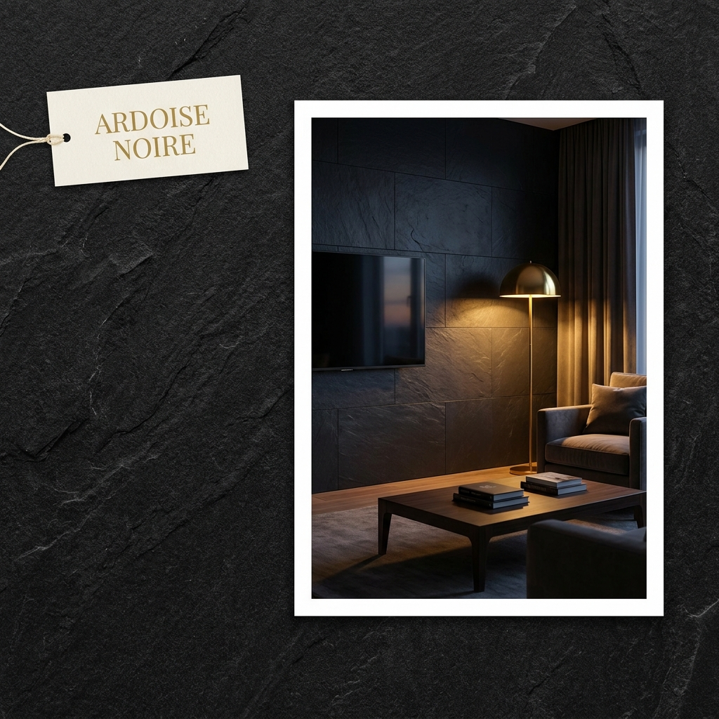 Panneau PVC Ardoise Noire — ambiance salon TV