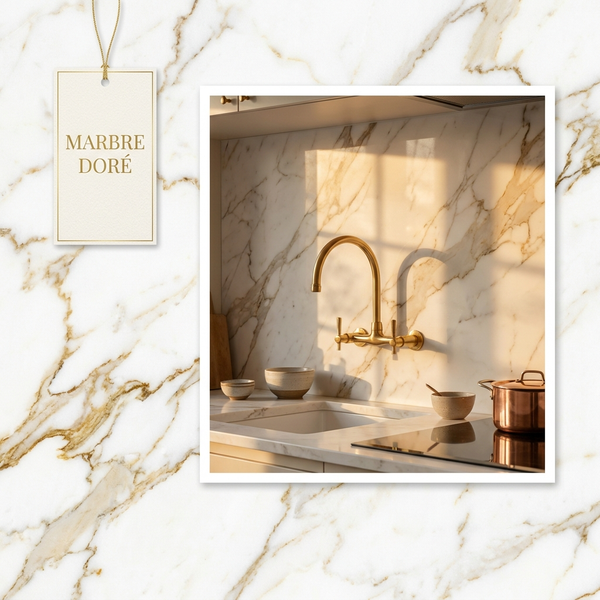 Panneau PVC Adhésif Effet Marbre Doré – 260×120 cm
