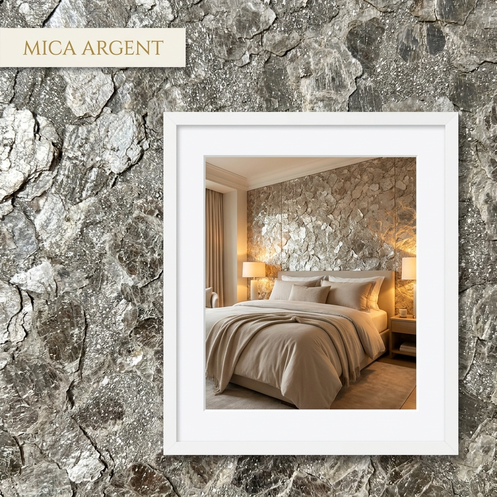 Feuille de Pierre Mica Argent — ambiance chambre