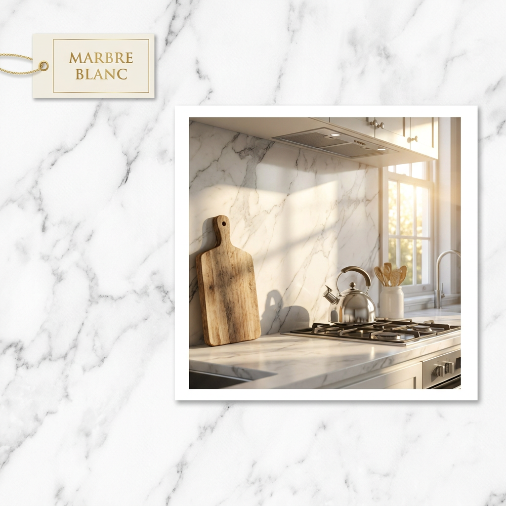 Crédence Adhésive Marbre Blanc — ambiance cuisine