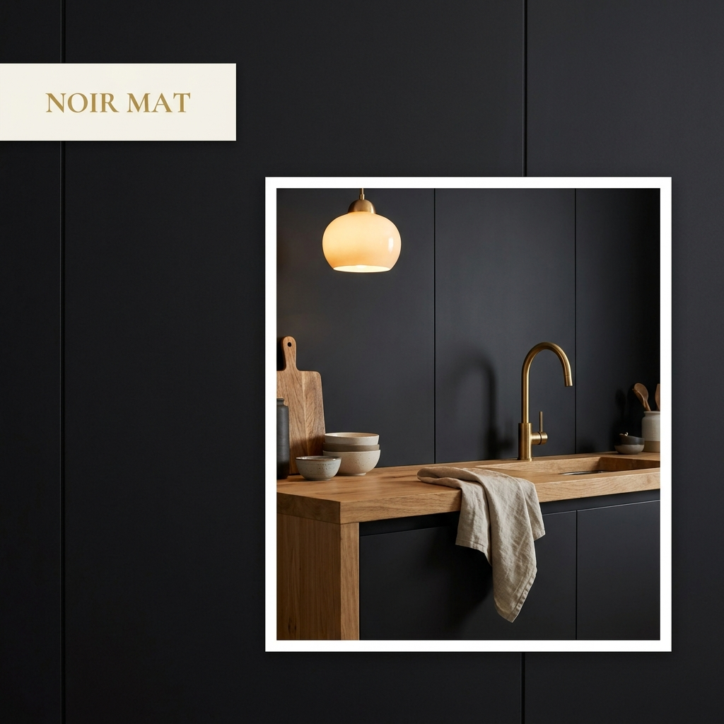 Crédence Adhésive Noir Mat — ambiance cuisine
