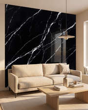 Panneau PVC Effet Marbre Noir Brillant en salon